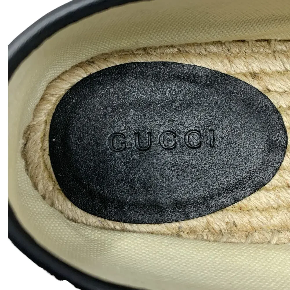 Gucci GG Supreme Monogram Canvas Espadrille Flats Black Size 37